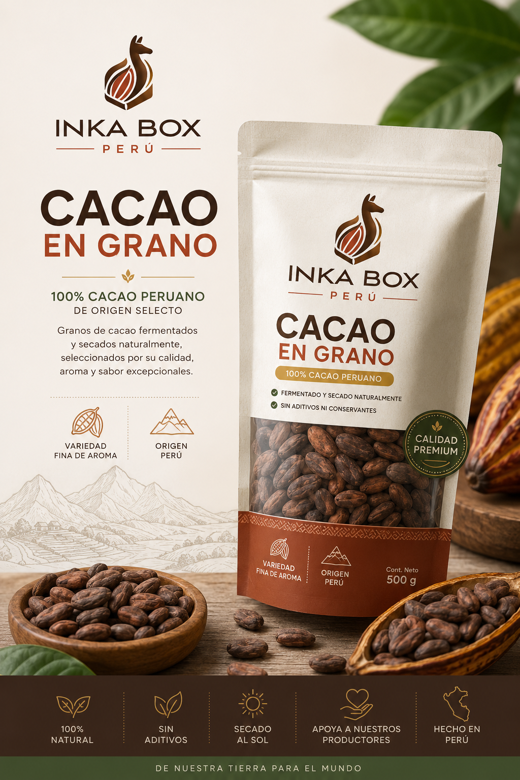 Empaque de cacao en grano INKA BOX PERÚ