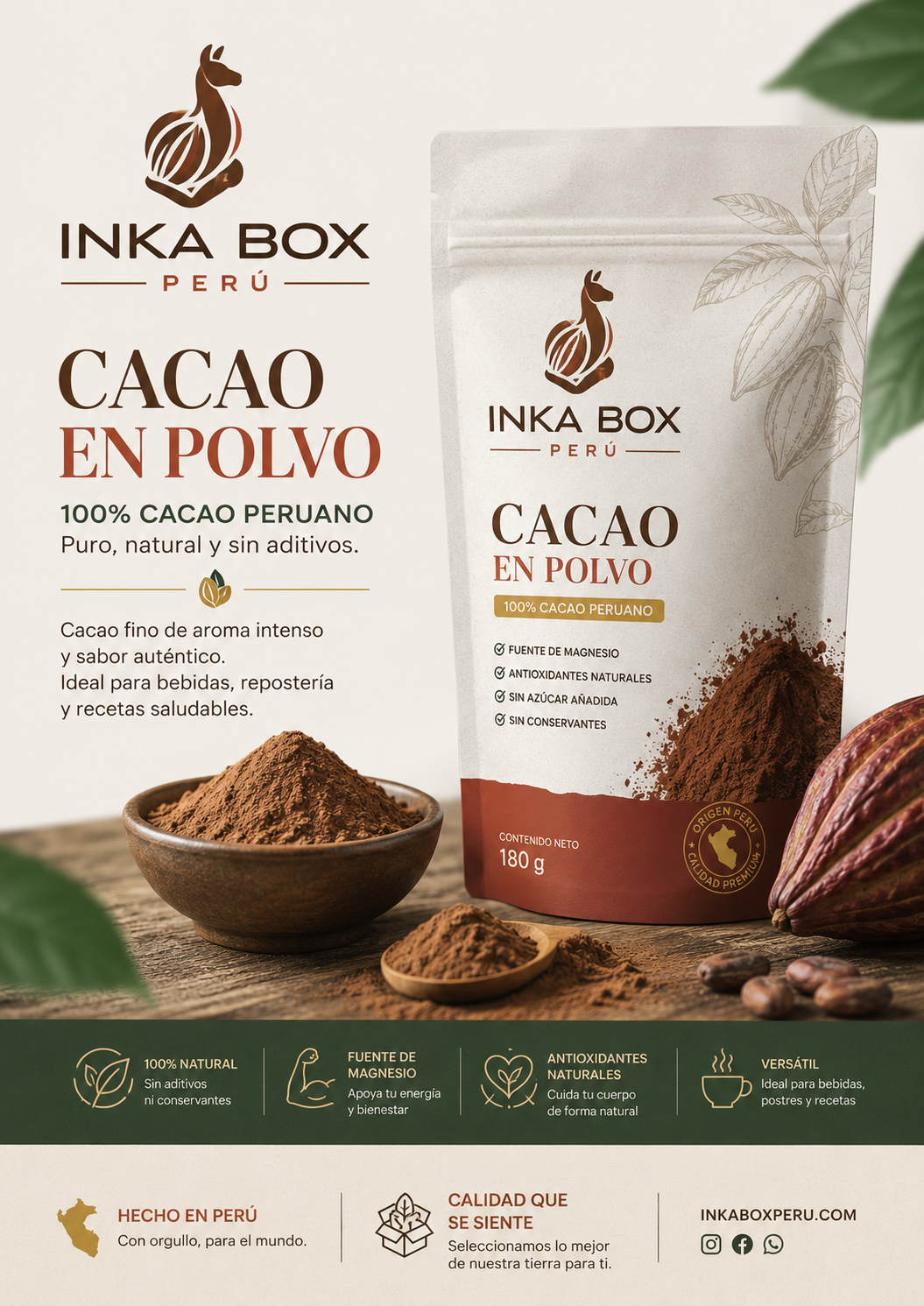 Empaque de cacao en polvo INKA BOX PERÚ