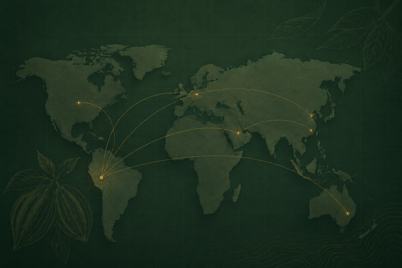 Mapa mundial con rutas de exportación desde Perú