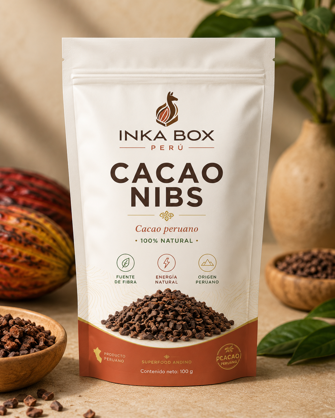 Empaque de nibs de cacao INKA BOX PERÚ