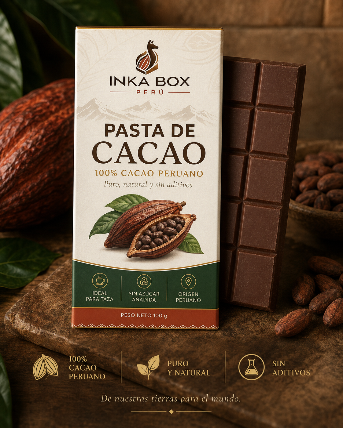 Empaque de pasta de cacao INKA BOX PERÚ